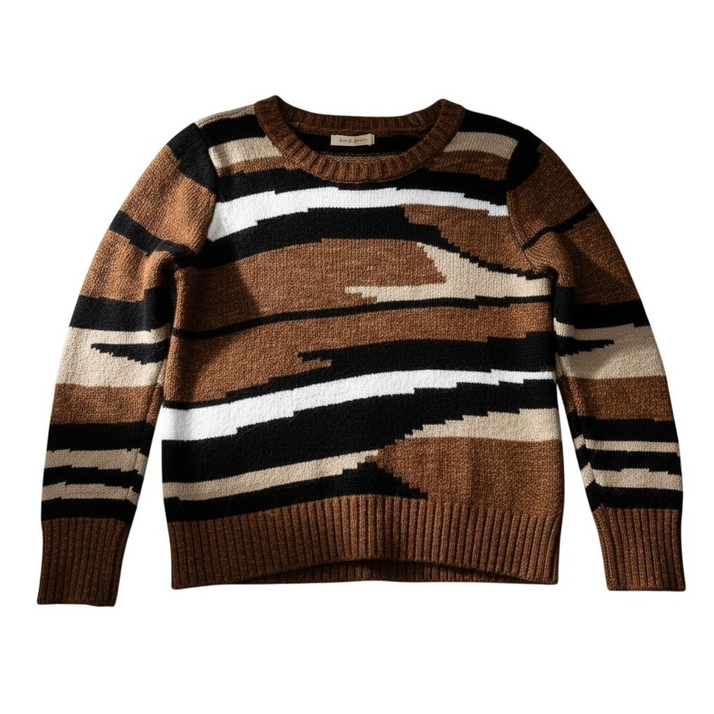 Saltwater Luxe Cider Abstract Striped Sweater Brown Earthy Boho Cozy LA Style